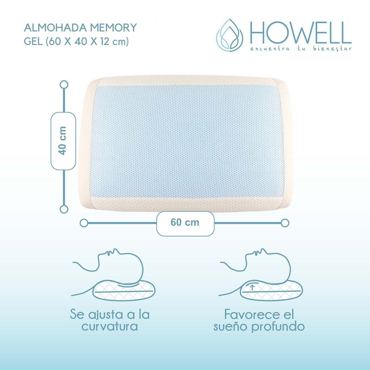 ALMOHADA GEL ORTOPE DICA VISCO HOWELL MEMORY 60X40CM SET X2 - 2