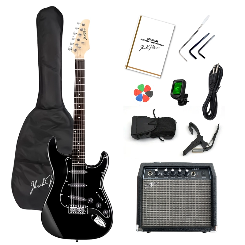 GUITARRA ELE CTRICA STRATO IBRAH + AMPLIF + ACCESORIOS NEGRA - 1