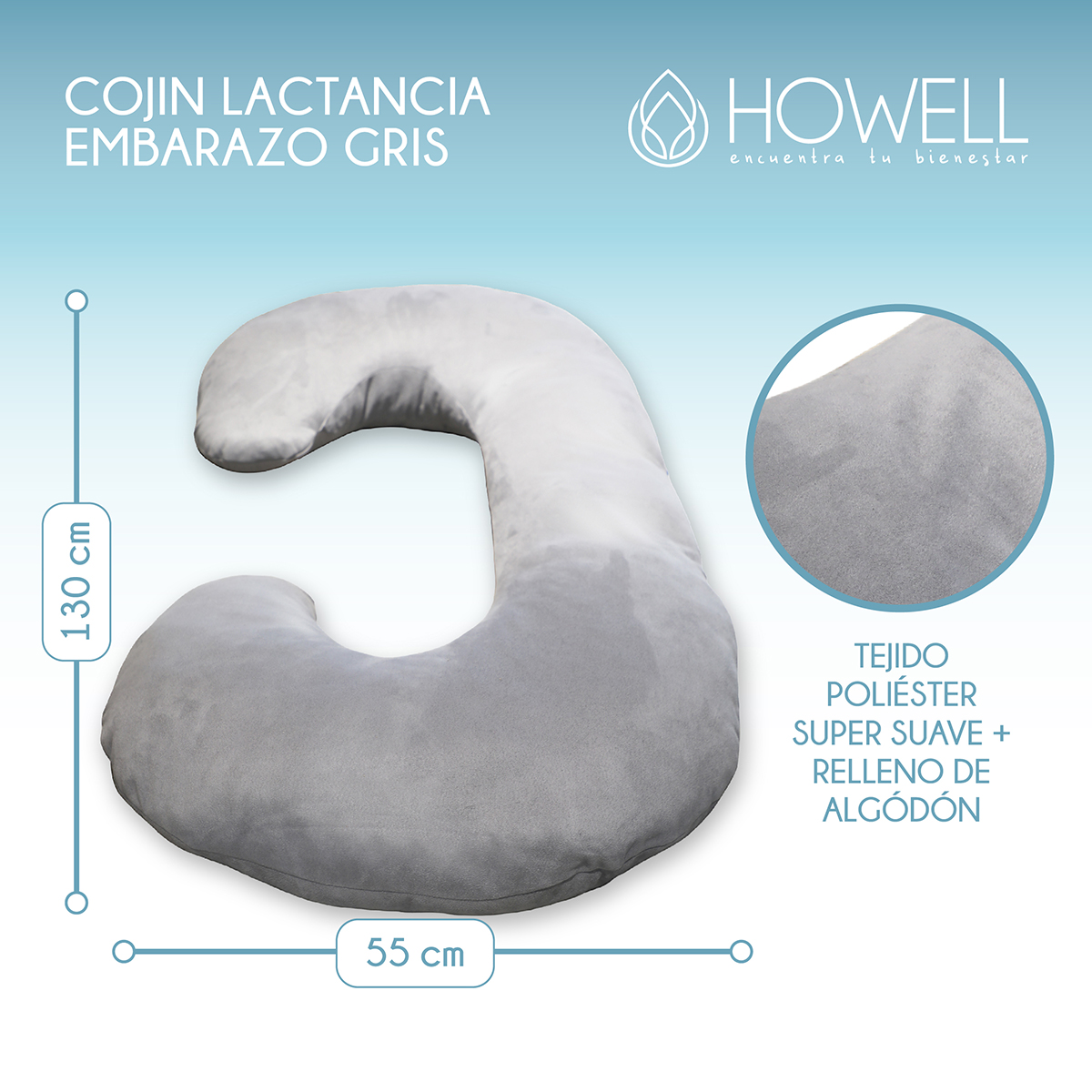 COJÍN HOWELL MATERNAL LACTANCIA EMBARAZADAS ALMOHADA BABYNEST GRIS - 3