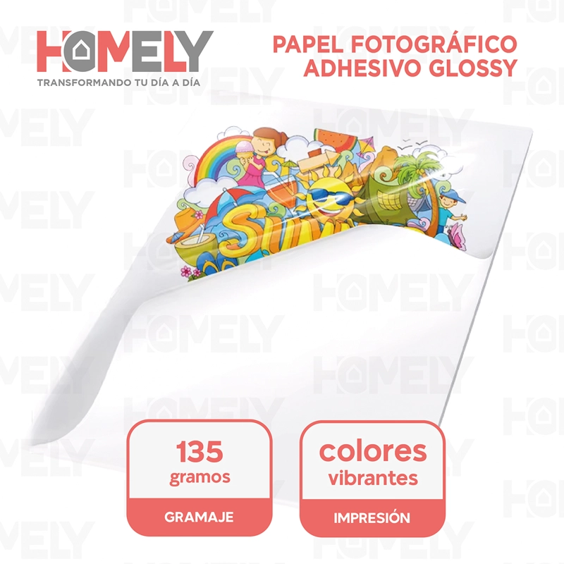 PAPEL FOTOGRAFICO GLOSSY ADHESIVO A4 135 GRS HOMELY 100 HOJA - 2