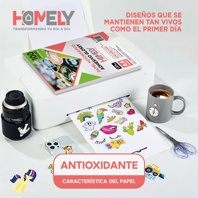 PAPEL FOTOGRAFICO GLOSSY ADHESIVO A4 135 GRS HOMELY 100 HOJA - 3