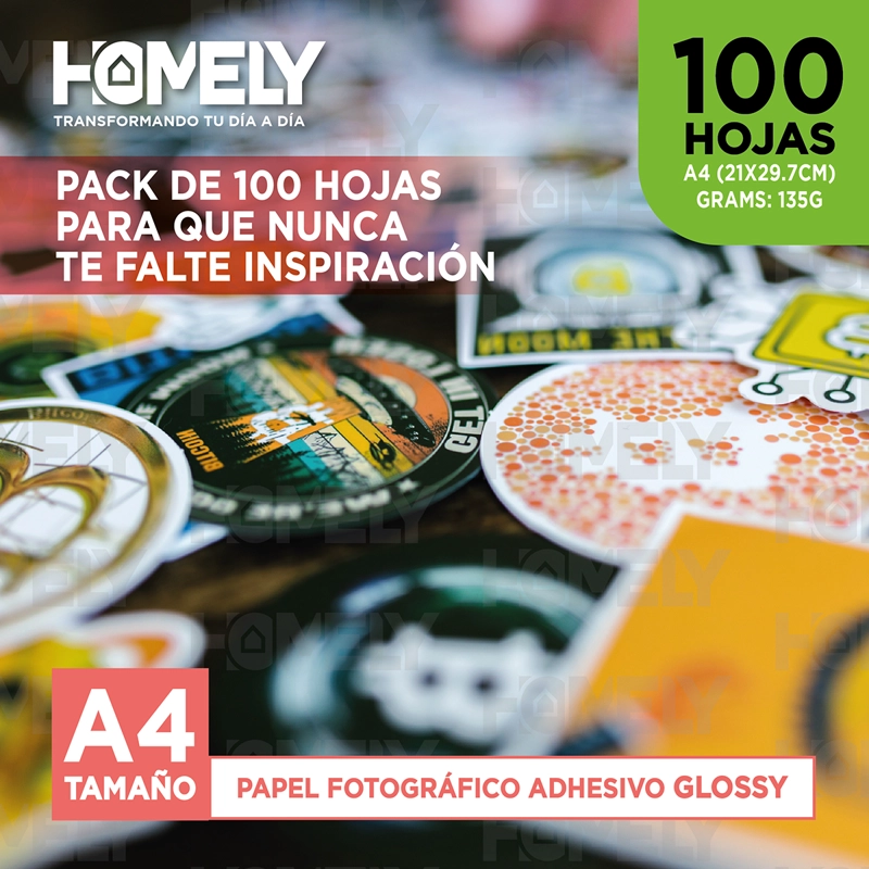 PAPEL FOTOGRAFICO GLOSSY ADHESIVO A4 135 GRS HOMELY 100 HOJA - 7