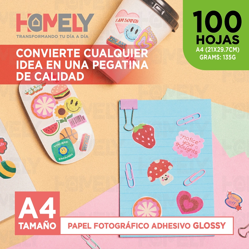 PAPEL FOTOGRAFICO GLOSSY ADHESIVO A4 135 GRS HOMELY 100 HOJA - 8