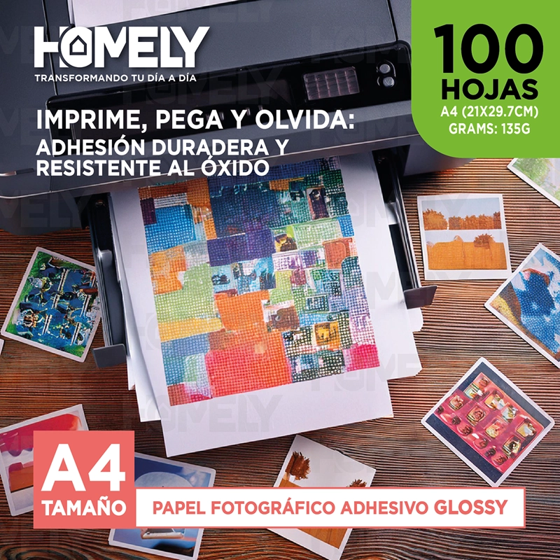 PAPEL FOTOGRAFICO GLOSSY ADHESIVO A4 135 GRS HOMELY 100 HOJA - 9