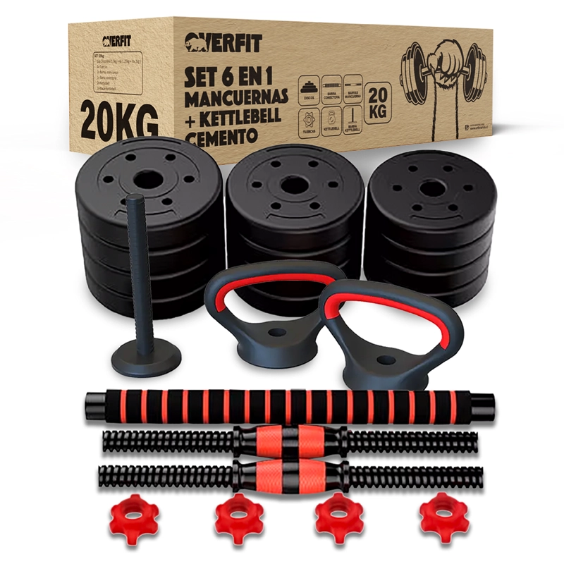 SET MANCUERNAS + BARRA + KETTLEBELL UNIBLES OVERFIT 20KG - 1