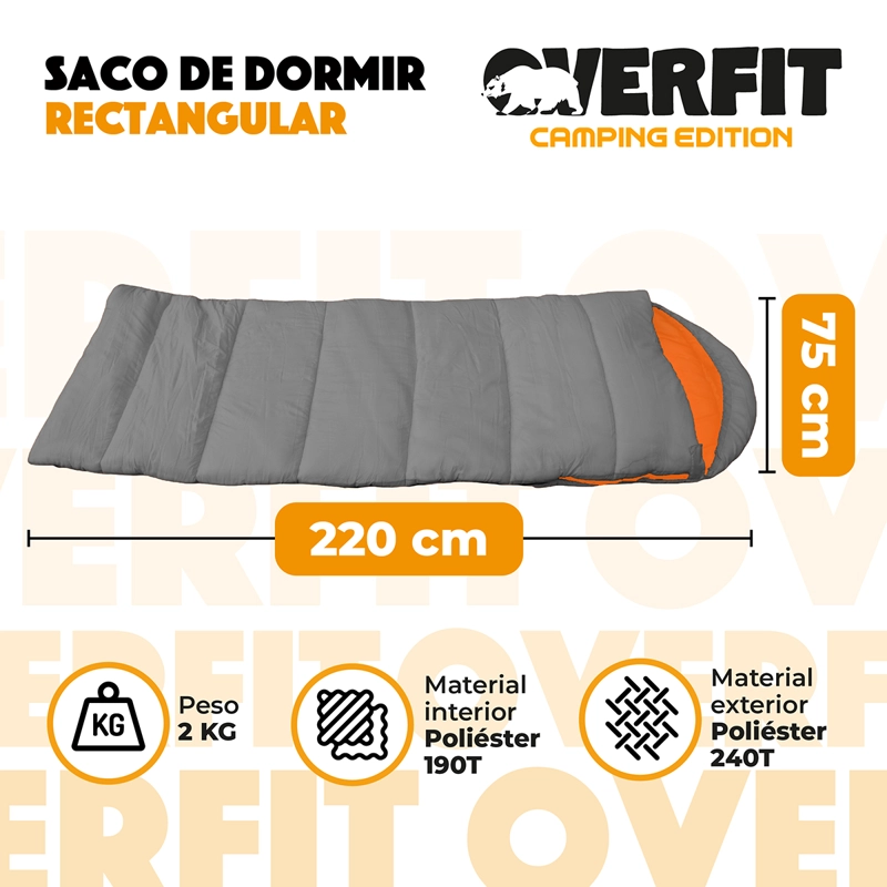 SACO DE DORMIR TERMICO 0 A 15 GRADOS RECTO OVERFIT CAMPING - 2