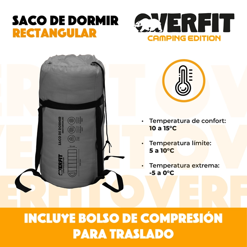 SACO DE DORMIR TERMICO 0 A 15 GRADOS RECTO OVERFIT CAMPING - 3