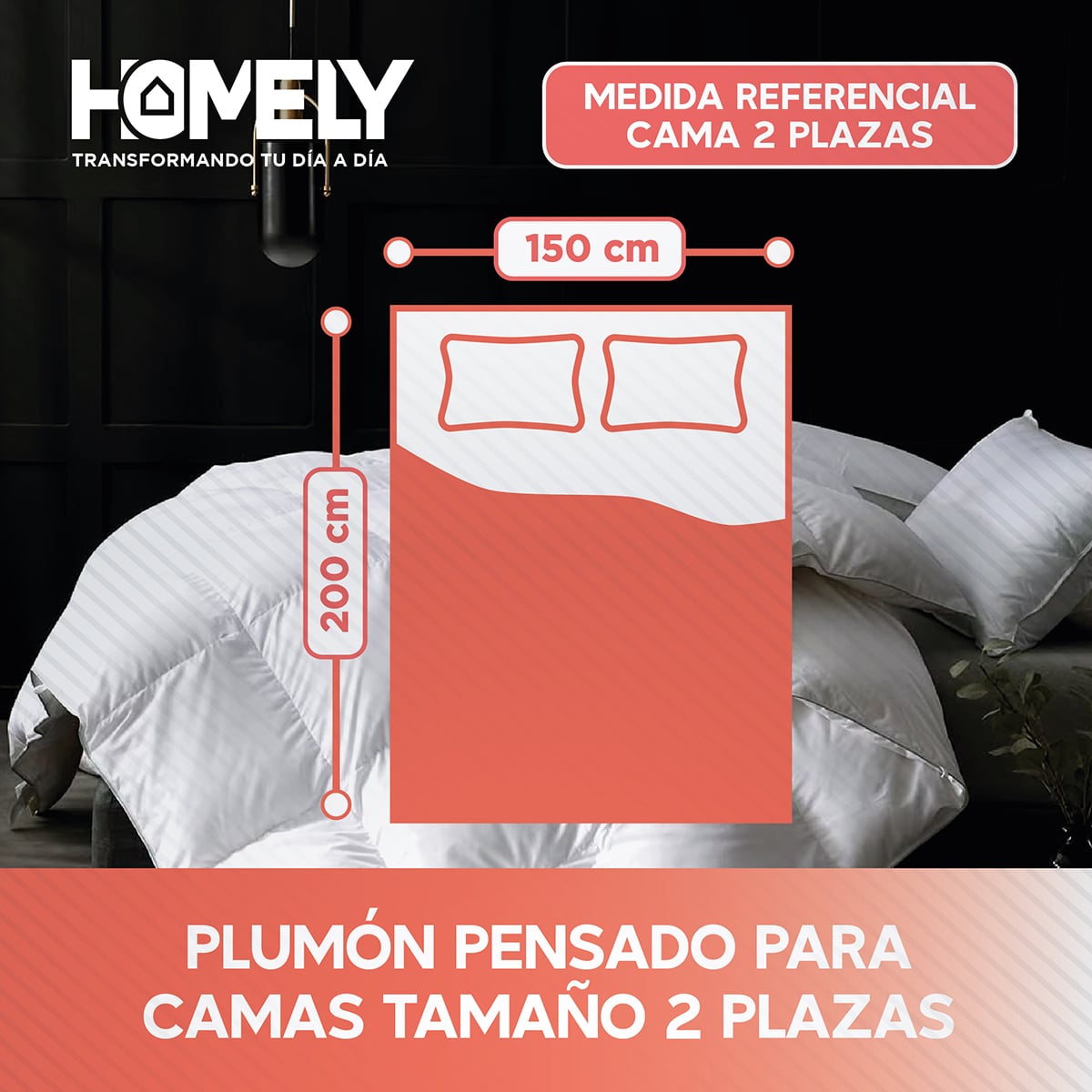 CUBRECAMA HOMELY 2 PLAZAS BLANCO COBERTOR PLUMA PECHO GANSO LUX - 3