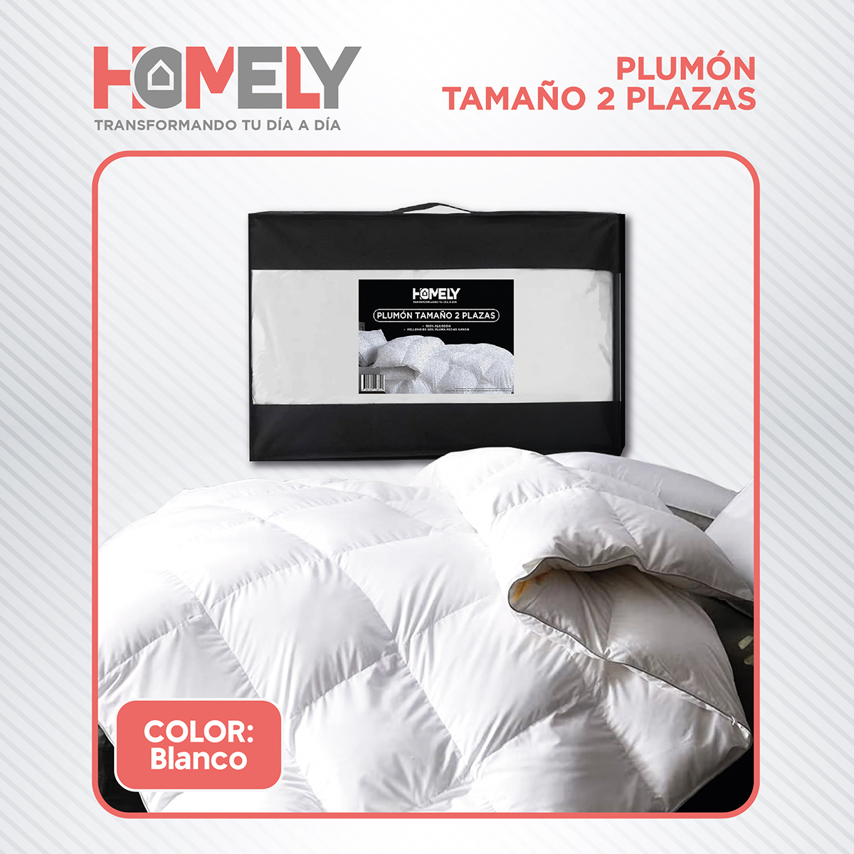 CUBRECAMA HOMELY 2 PLAZAS BLANCO COBERTOR PLUMA PECHO GANSO LUX - 6