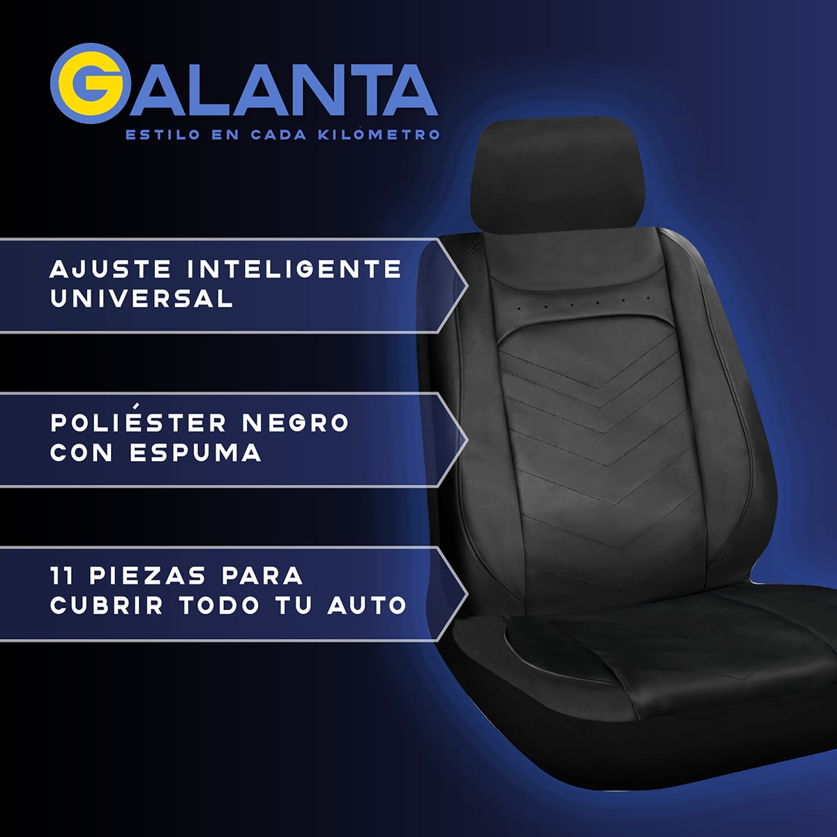 FUNDA CUBRE ASIENTO GALANTA LUXURY NEGRO 4.8MM 18D FOAM - 2
