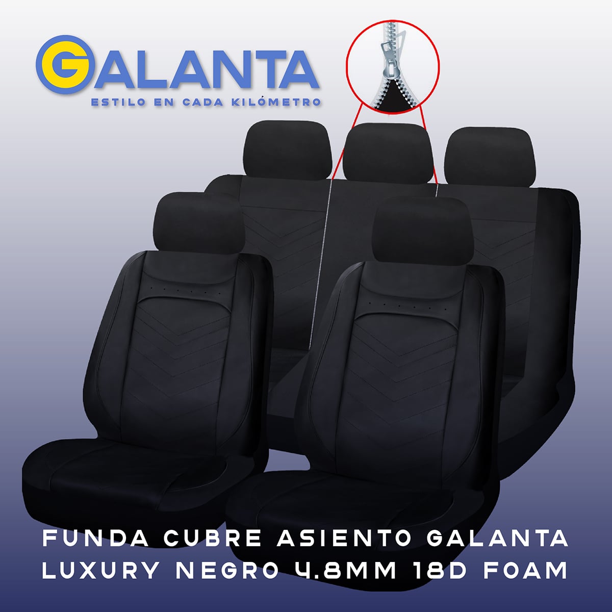 FUNDA CUBRE ASIENTO GALANTA LUXURY NEGRO 4.8MM 18D FOAM - 9