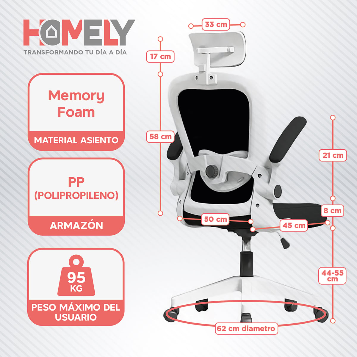 SILLA OFICINA HOMELY ERGONÓMICA NEGRO ESCRITORIO EJECUTIVA GERENCIAL - 2