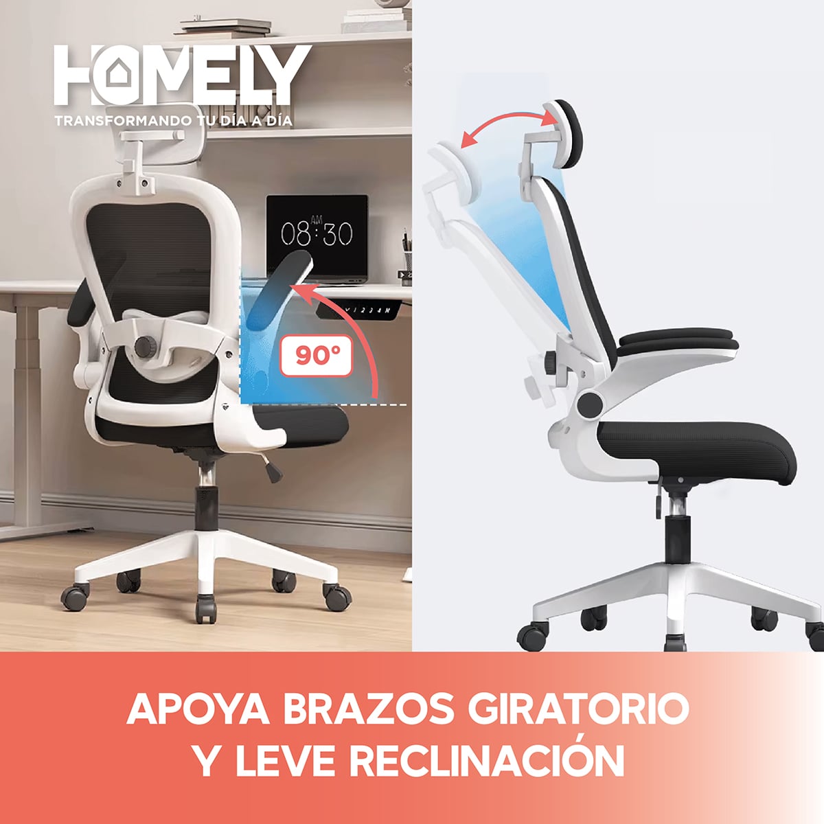 SILLA OFICINA HOMELY ERGONÓMICA NEGRO ESCRITORIO EJECUTIVA GERENCIAL - 7