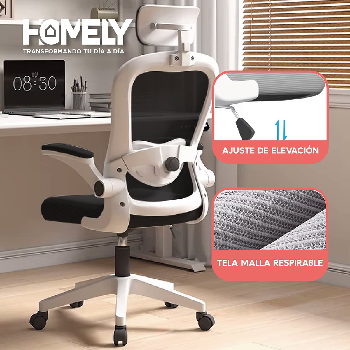 SILLA OFICINA HOMELY ERGONÓMICA NEGRO ESCRITORIO EJECUTIVA GERENCIAL - 8