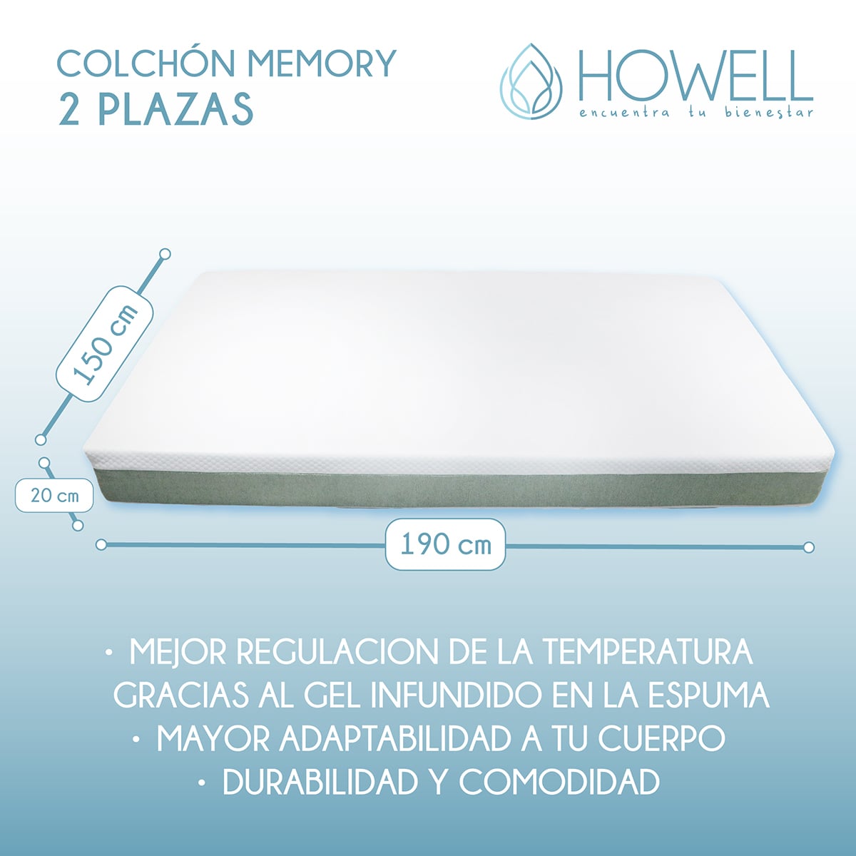 COLCHON MEMORY FOAM ESPUMA VISCOELASTICA 20CM HOWELL 2 PLAZA - 3