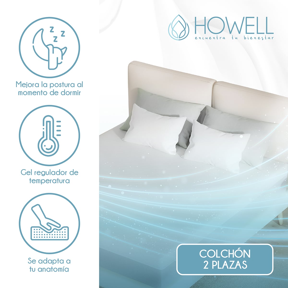 COLCHON MEMORY FOAM ESPUMA VISCOELASTICA 20CM HOWELL 2 PLAZA - 4