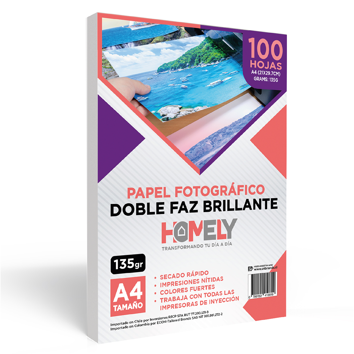 PAPEL FOTOGRÁFICO HOMELY A4 DOBLE FAZ CAMARA FOTO 100 UNIDAD - 1