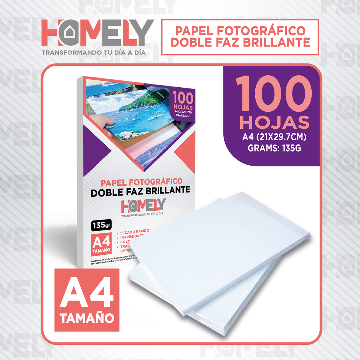 PAPEL FOTOGRÁFICO HOMELY A4 DOBLE FAZ CAMARA FOTO 100 UNIDAD - 9