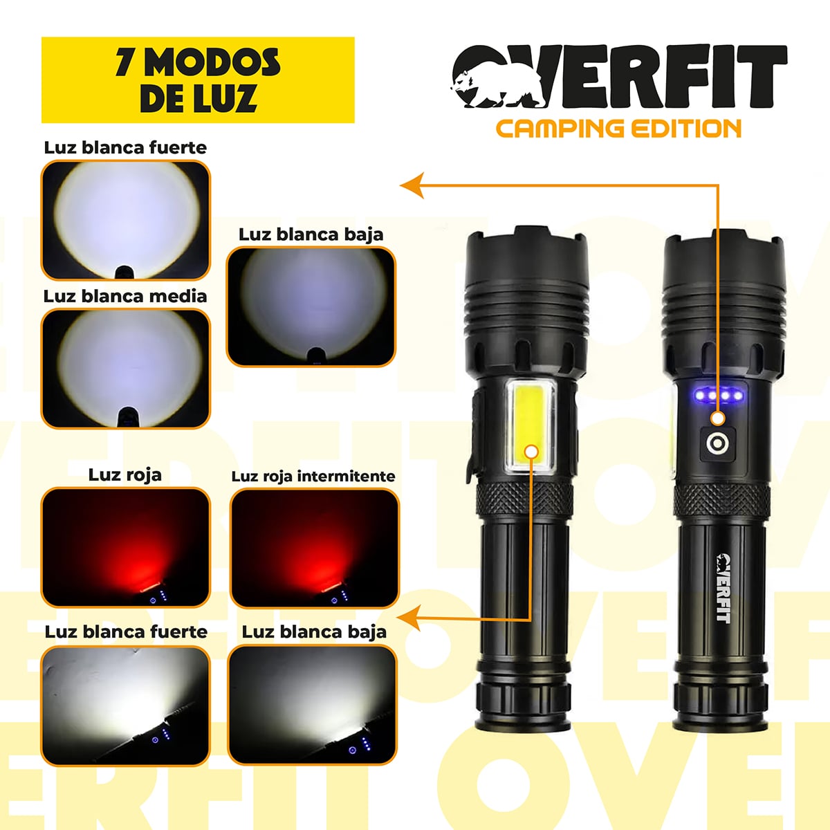 LINTERNA LED LARGO ALCANCE TACTICA RECARGABLE OVERFIT 1500LM - 4