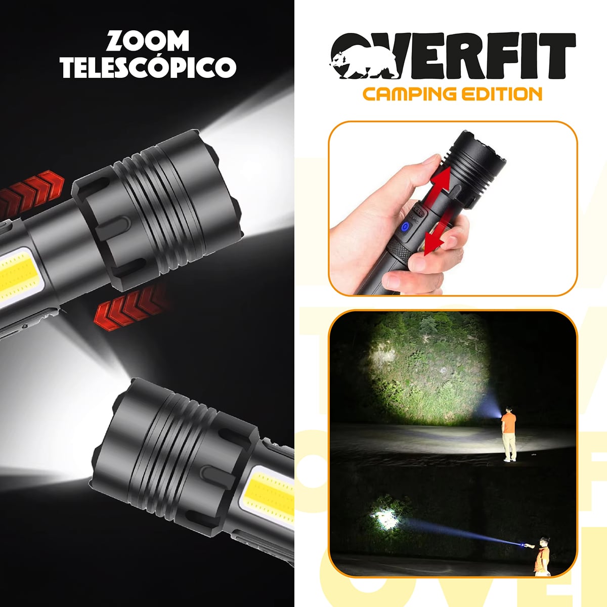 LINTERNA LED LARGO ALCANCE TACTICA RECARGABLE OVERFIT 1500LM - 5