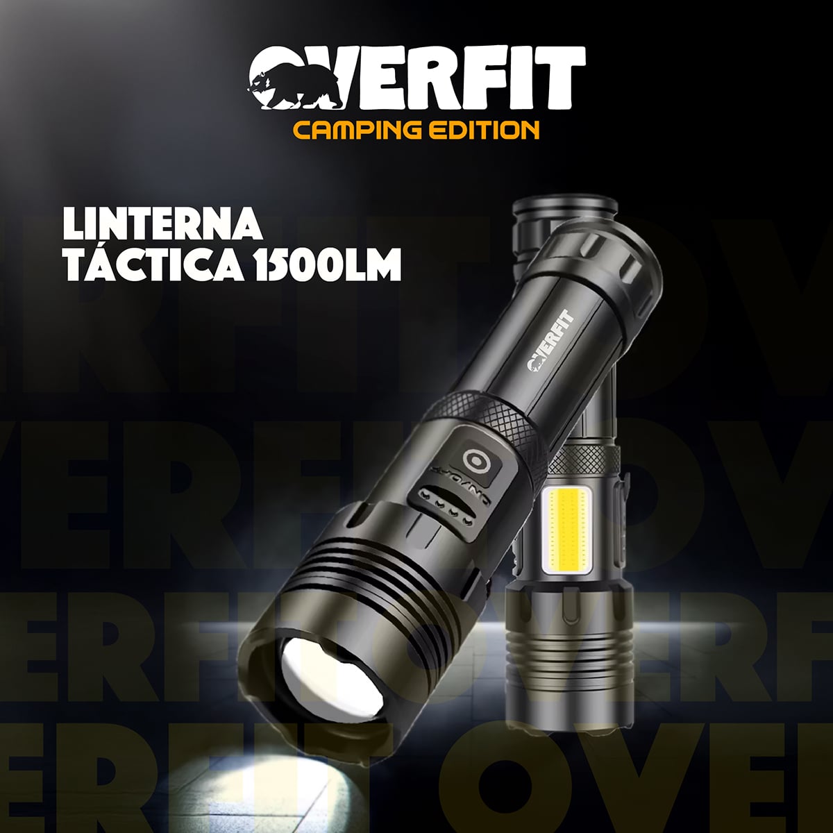 LINTERNA LED LARGO ALCANCE TACTICA RECARGABLE OVERFIT 1500LM - 9