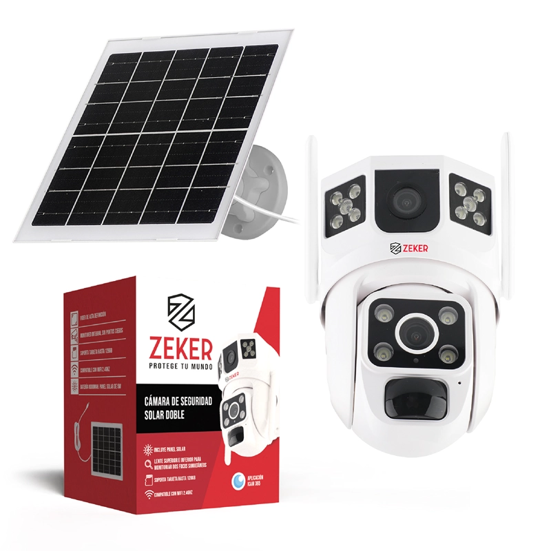 CÁMARA SEGURIDAD SOLAR ZEKER VIGILANCIA EXTERIOR DOBLE - 1