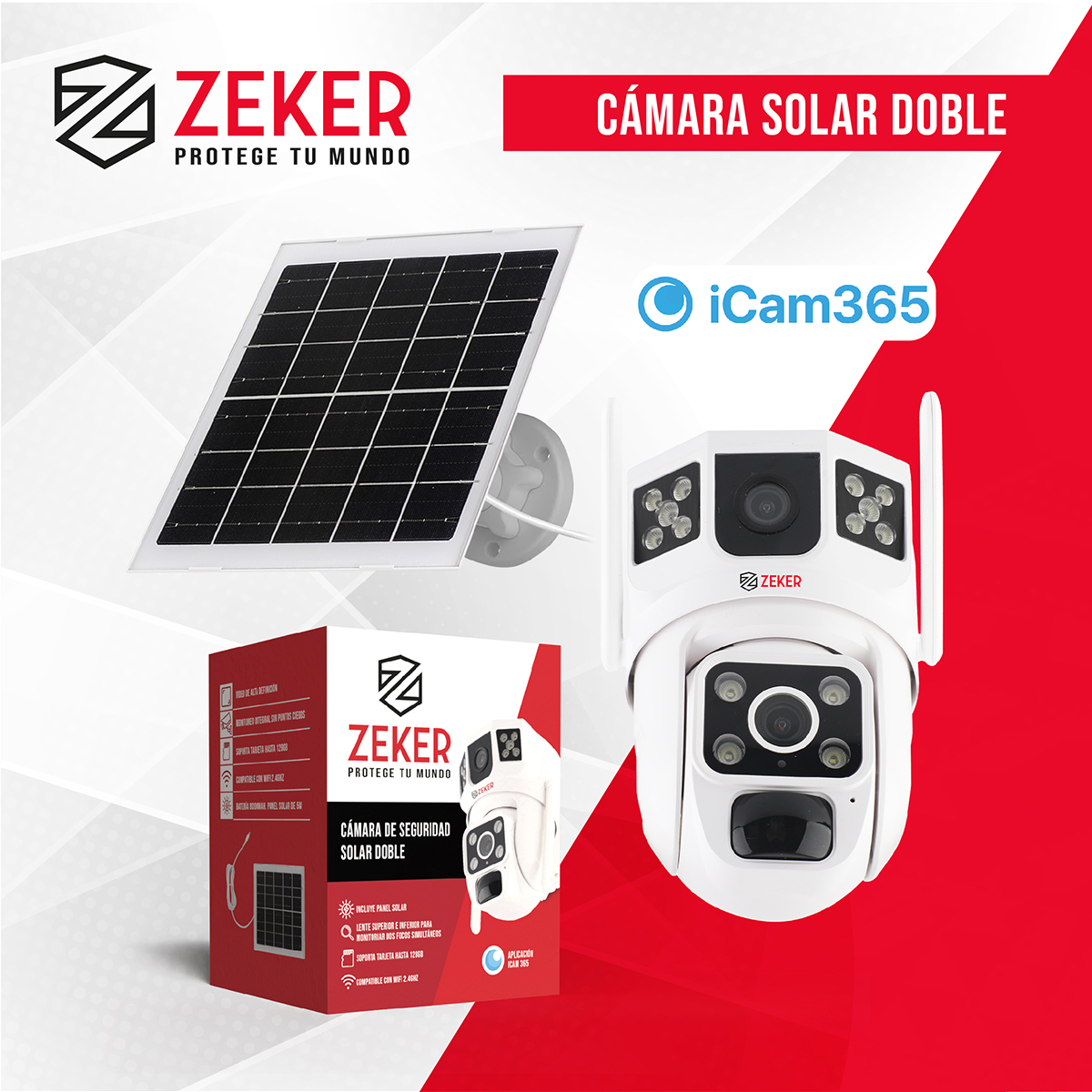 CÁMARA SEGURIDAD SOLAR ZEKER VIGILANCIA EXTERIOR DOBLE - 8