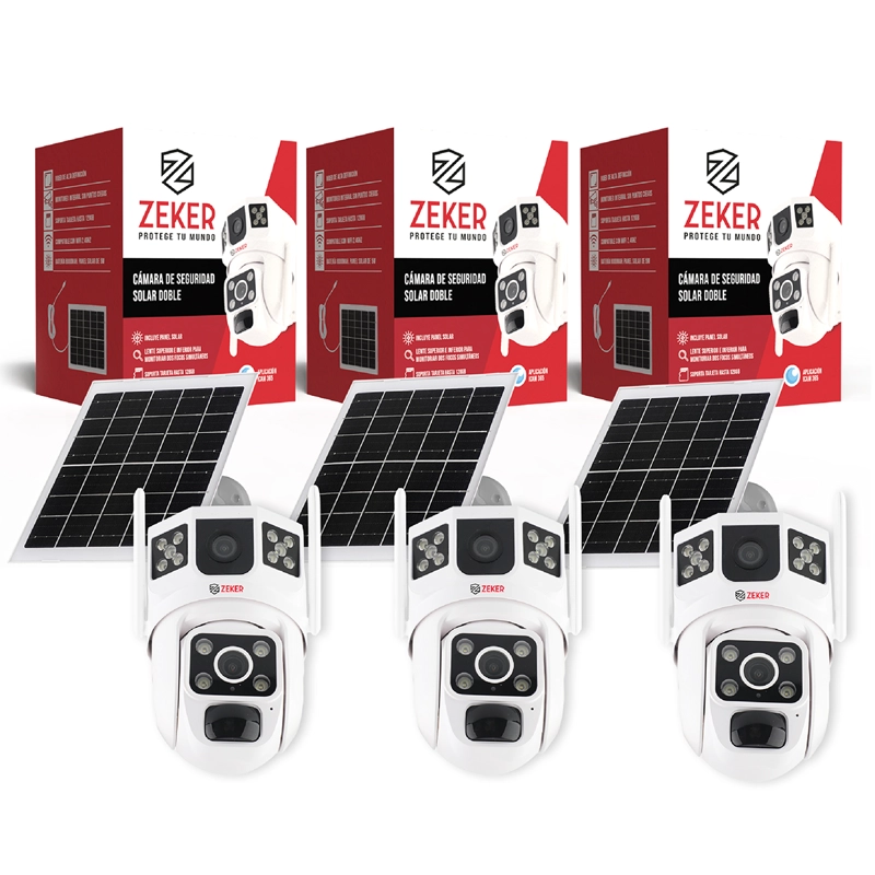 CÁMARA SEGURIDAD SOLAR ZEKER VIGILANCIA DOBLE 3MP PACK X3 - 1