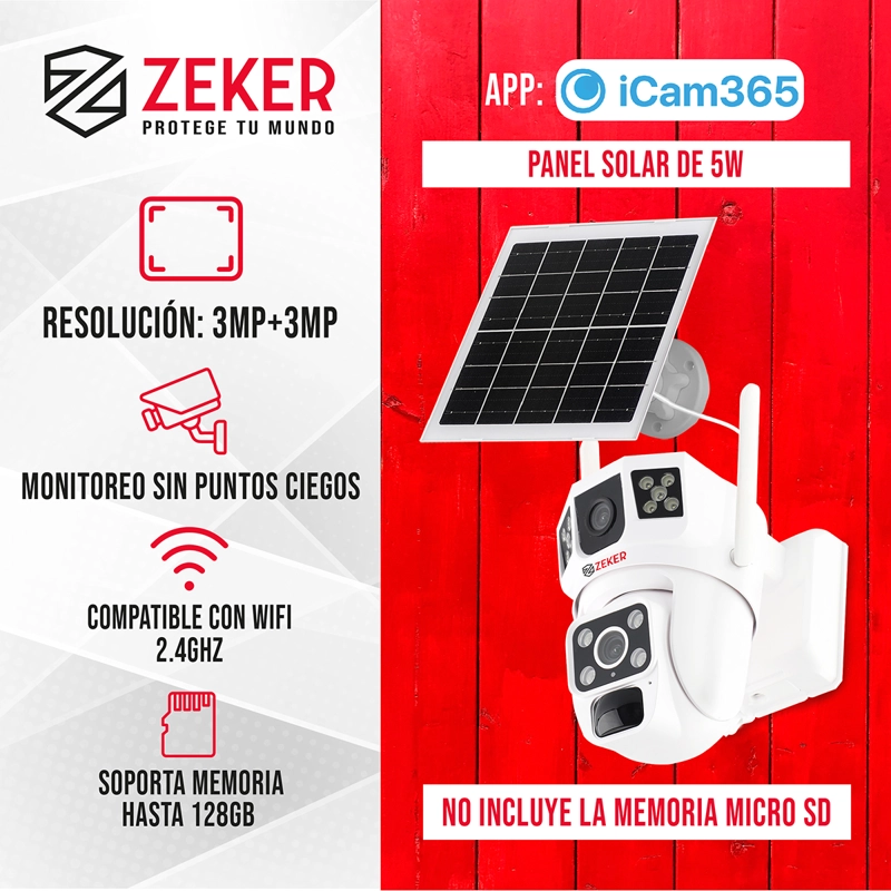 CÁMARA SEGURIDAD SOLAR ZEKER VIGILANCIA DOBLE 3MP PACK X3 - 2