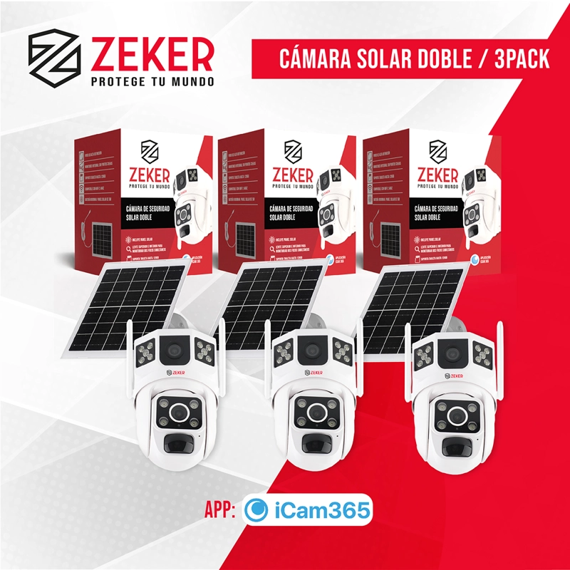 CÁMARA SEGURIDAD SOLAR ZEKER VIGILANCIA DOBLE 3MP PACK X3 - 8