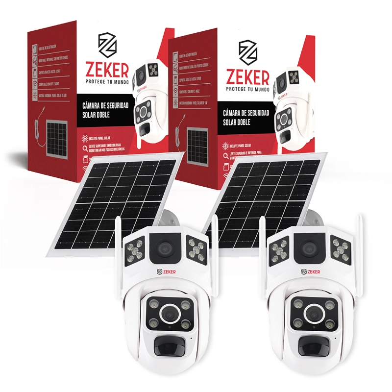 CÁMARA SEGURIDAD SOLAR ZEKER VIGILANCIA DOBLE 3MP PACK X2 - 1