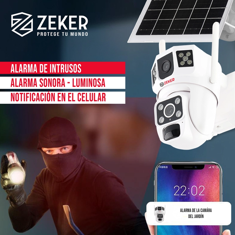 CÁMARA SEGURIDAD SOLAR ZEKER VIGILANCIA DOBLE 3MP PACK X2 - 4