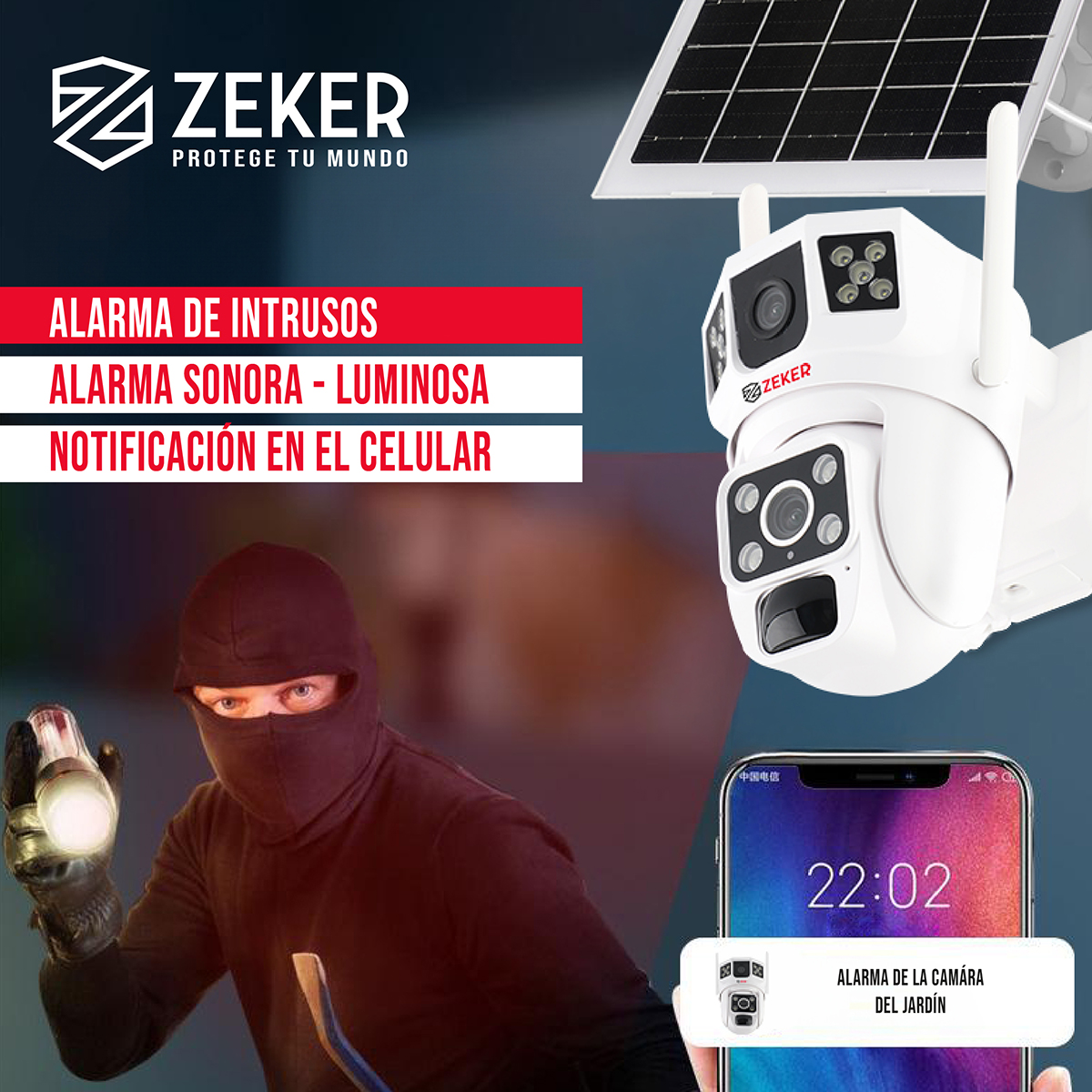 CÁMARA SEGURIDAD SOLAR ZEKER VIGILANCIA DOBLE 3MP PACK X2 - 4