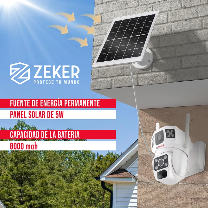 CÁMARA SEGURIDAD SOLAR ZEKER VIGILANCIA DOBLE 3MP PACK X2 - 5
