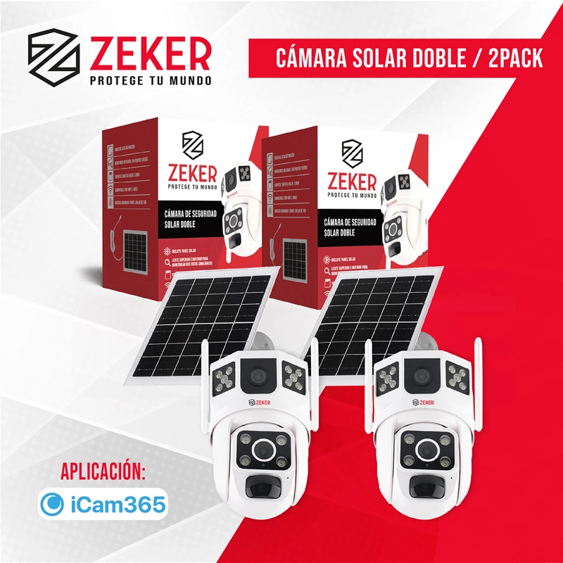 CÁMARA SEGURIDAD SOLAR ZEKER VIGILANCIA DOBLE 3MP PACK X2 - 8