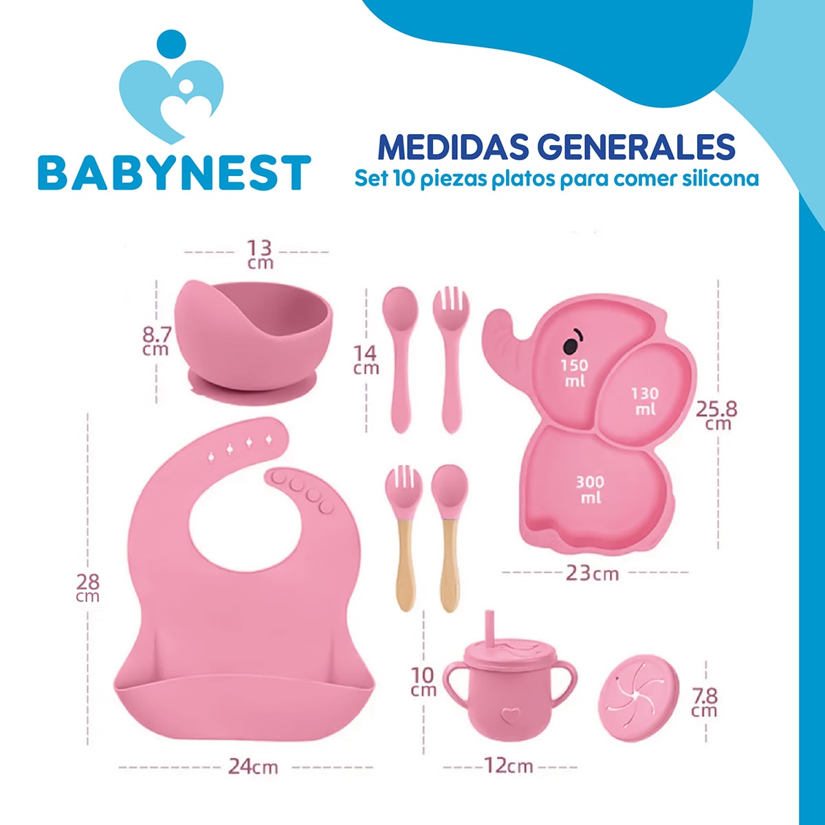 SET ALIMENTACION SILICONA BEBE 10P ANTIDESLIZANTE BABYNEST - 4