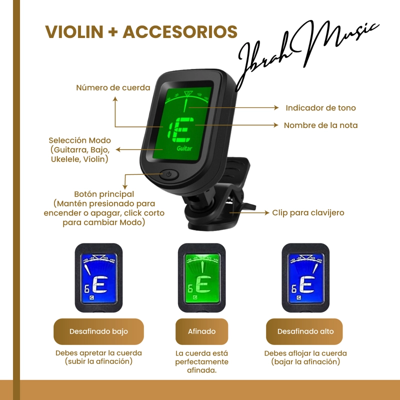 VIOLIN 4/4 ACUSTICO IBRAH MUSIC ESTUCHE Y ARCO + ACCESORIOS - 5