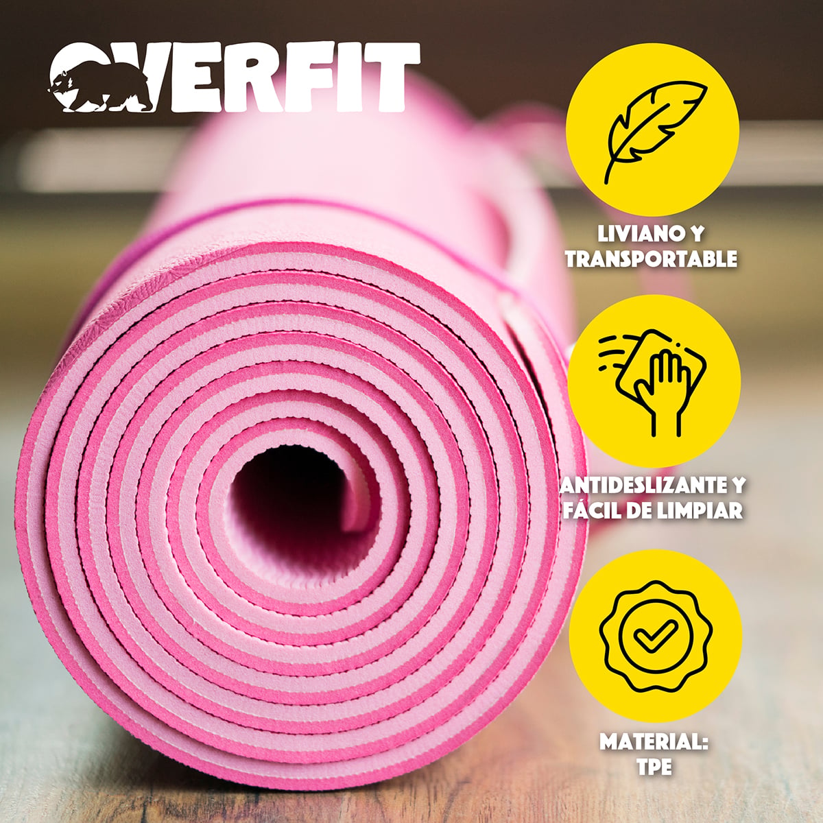 MAT YOGA TPE 6MM OVERFIT ALFOMBRA EJERCICIO PILATES BICOLOR - 3