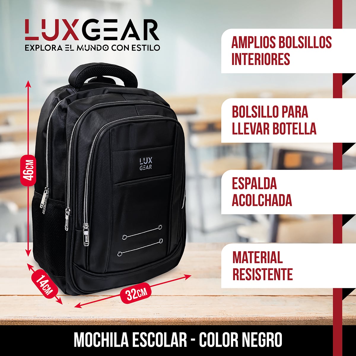 MOCHILA ESCOLAR NOTEBOOK NIÑOS INFANTIL LUXGEAR BOLSO 40L - 2