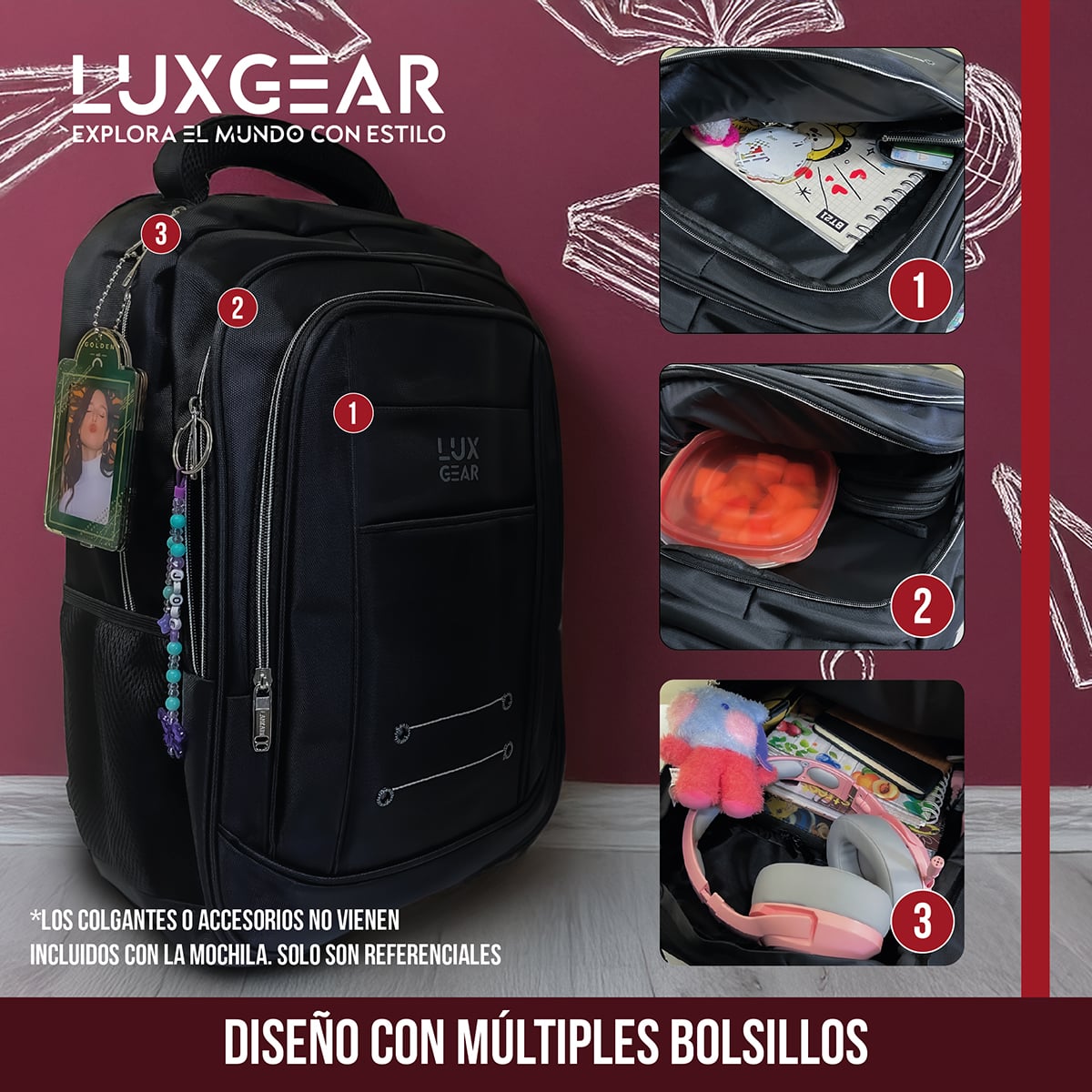 MOCHILA ESCOLAR NOTEBOOK NIÑOS INFANTIL LUXGEAR BOLSO 40L - 3