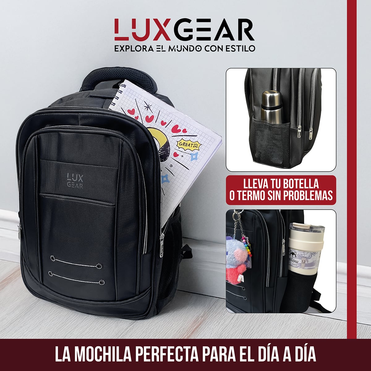MOCHILA ESCOLAR NOTEBOOK NIÑOS INFANTIL LUXGEAR BOLSO 40L - 4