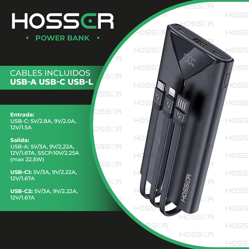 POWER BANK 20000MAH HOSSER CARGADOR PORTATIL CELULAR EXTERNO - 3