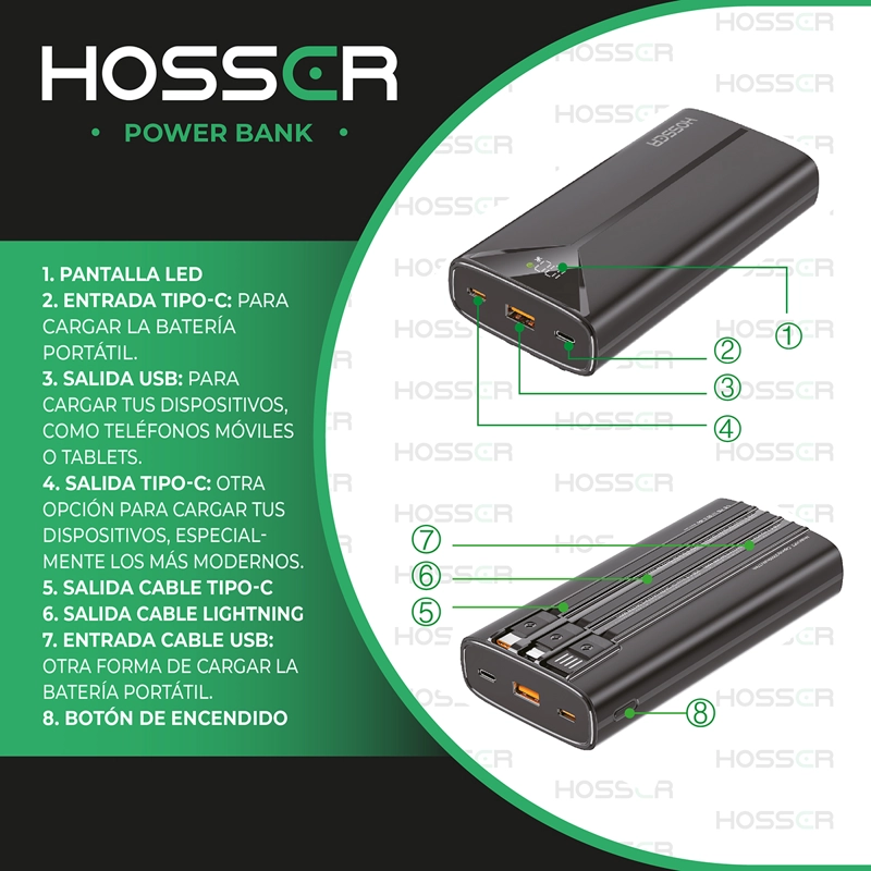 POWER BANK 20000MAH HOSSER CARGADOR PORTATIL CELULAR EXTERNO - 4