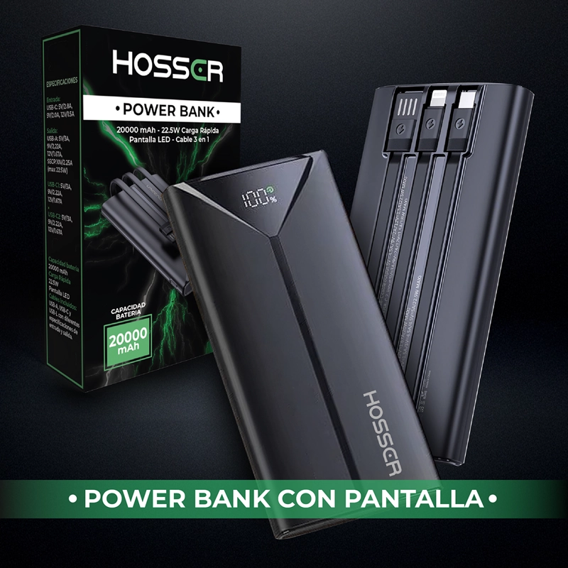 POWER BANK 20000MAH HOSSER CARGADOR PORTATIL CELULAR EXTERNO - 9