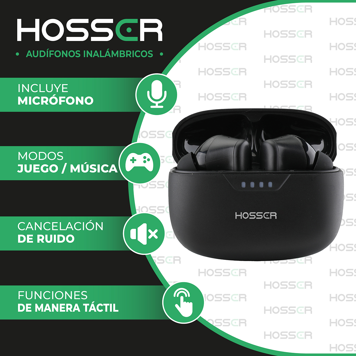 AUDIFONOS BLUETOOTH IN EAR HOSSER 35MAH CANCELACION DE RUIDO - 3