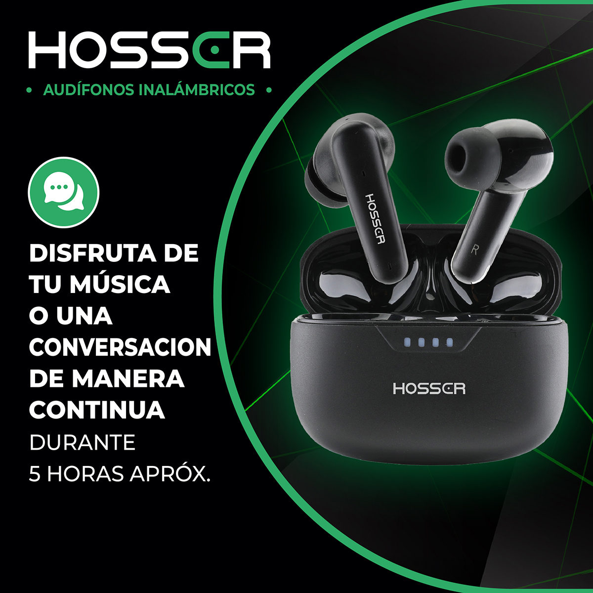 AUDIFONOS BLUETOOTH IN EAR HOSSER 35MAH CANCELACION DE RUIDO - 7