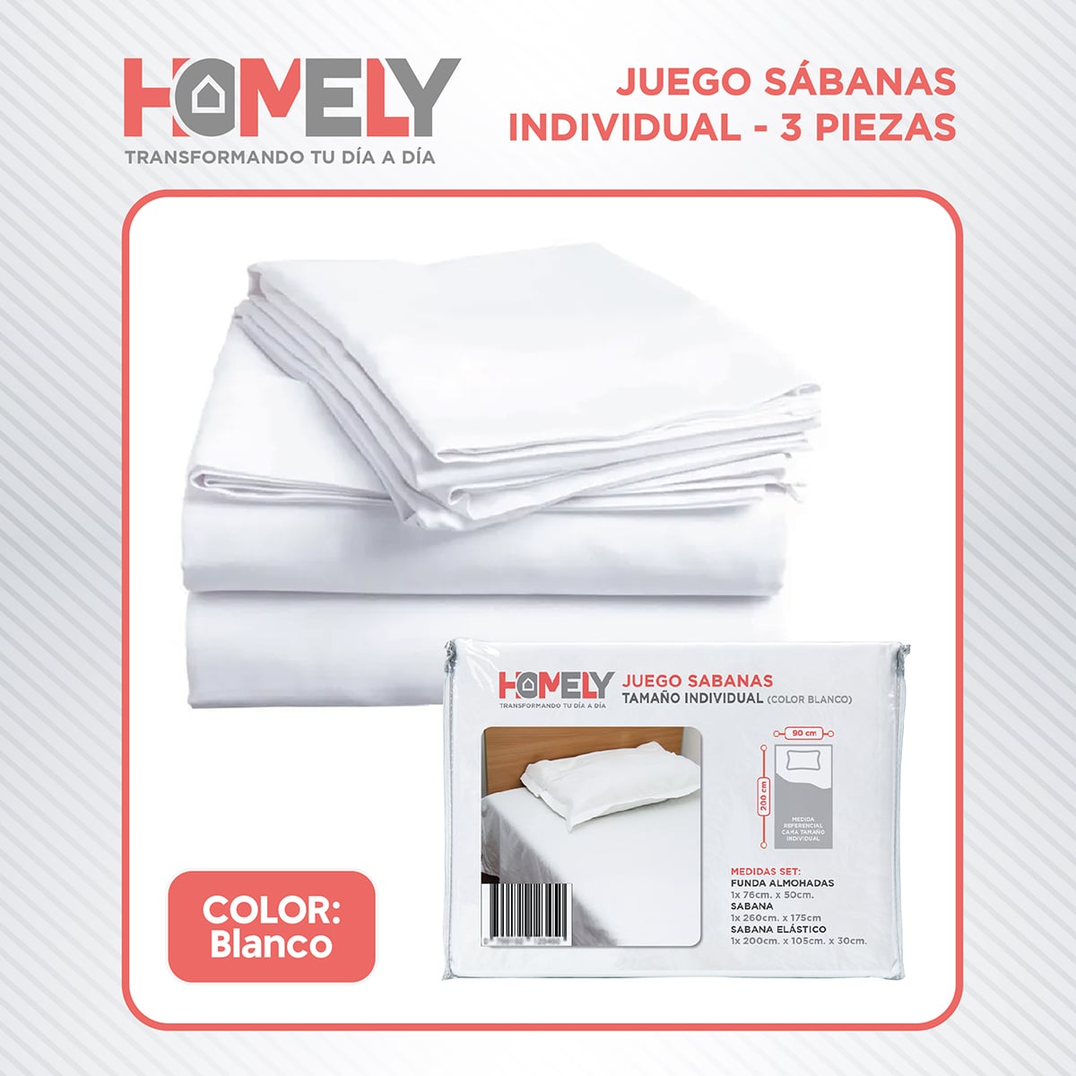 JUEGO DE SABANAS 1 PLAZA HOMELY 100 GSM SUAVE 4 PIEZAS - 8