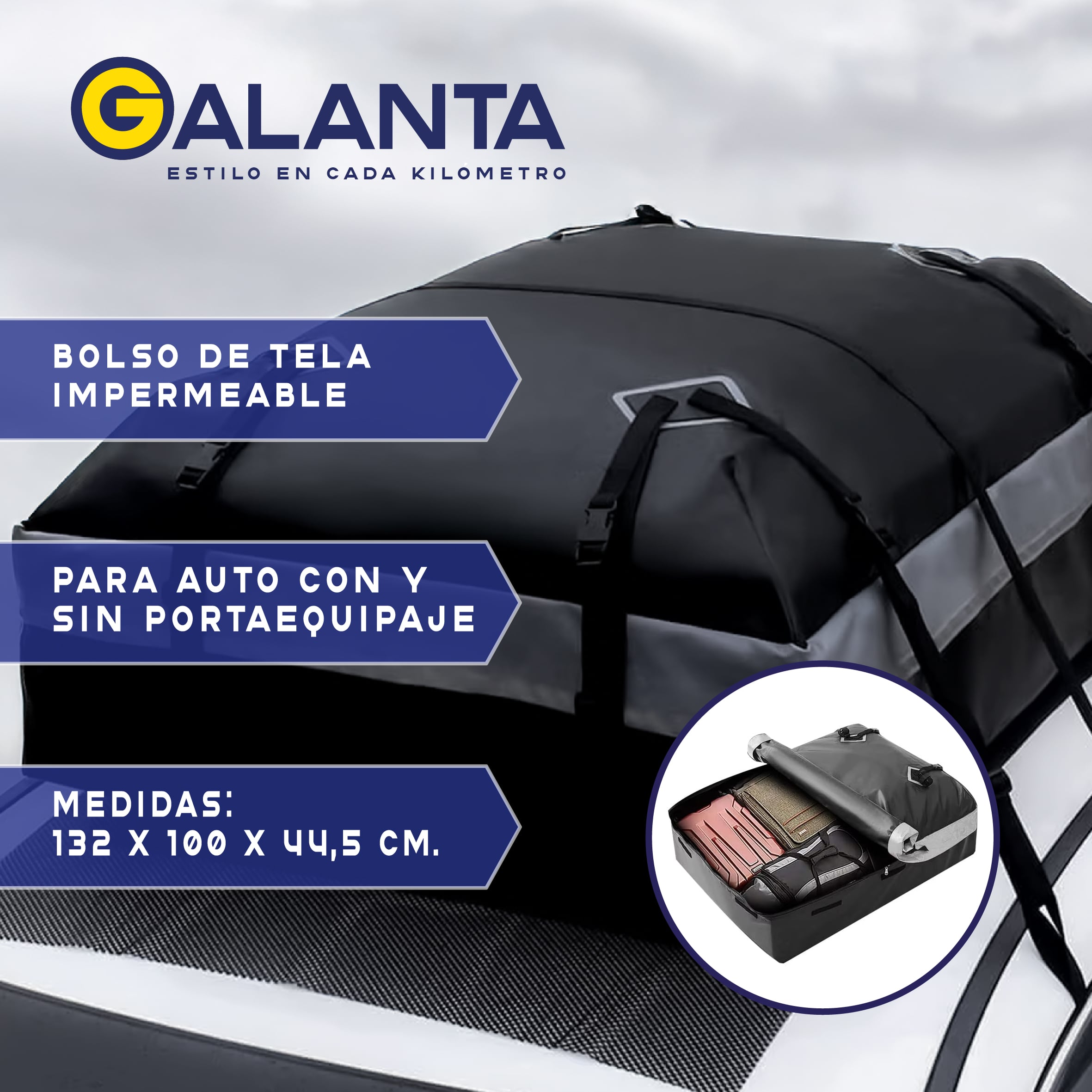BOLSO PORTA EQUIPAJE TECHO GALANTA AUTO 550L IMPERMEABLE - 2
