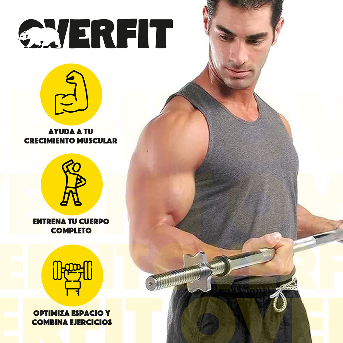 BARRA PREOLIMPICA RECTA 4.2 KG OVERFIT 120CM CROMADA FITNESS - 2