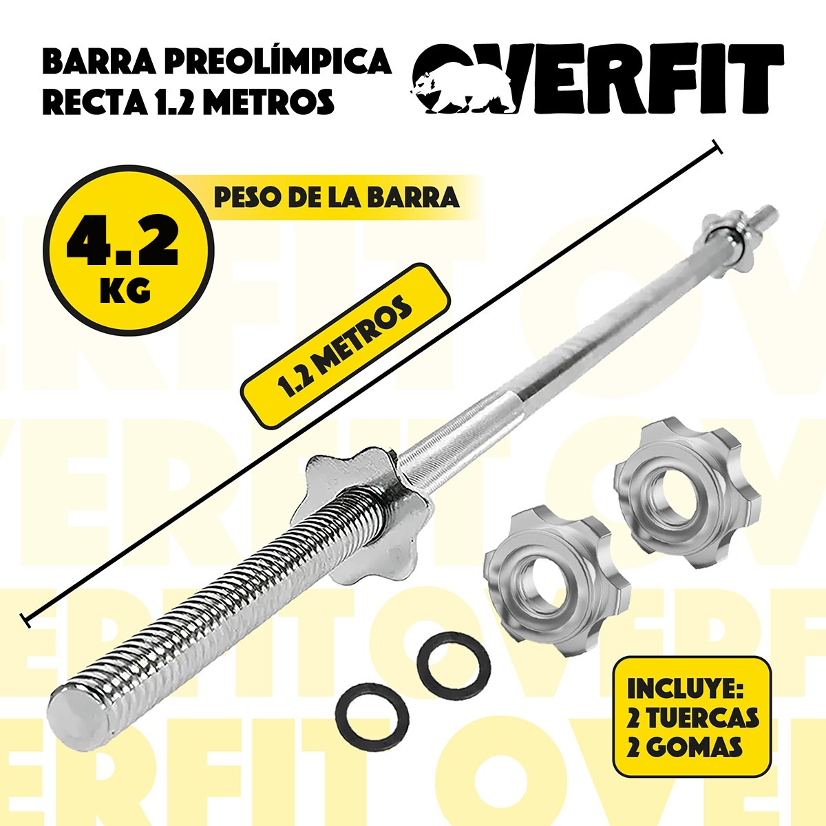 BARRA PREOLIMPICA RECTA 4.2 KG OVERFIT 120CM CROMADA FITNESS - 3